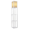 Modern Floor Lamp Standing Light w Wooden Storage Shelf Fabric Shade 220V