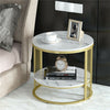 2-tier Marble Top Round Coffee Table Side Lounge Living Room Gold Legs w/ Shelf