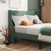 Merax Upholstered Double Bed Modern Velvet 4FT6 Winged Headboard Green/Grey