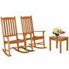 3 Pieces Eucalyptus Rocking Chair Set Ergonomic Outdoor Patio Furniture W/ Table