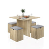 5PC Wooden Dining Table Set w/4 Storage Stools Compact Space Saver Furniture Oak