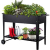 Metal Raised Garden Bed Elevated Planter Herbs Grow Box Bottom Shelf with Wheels