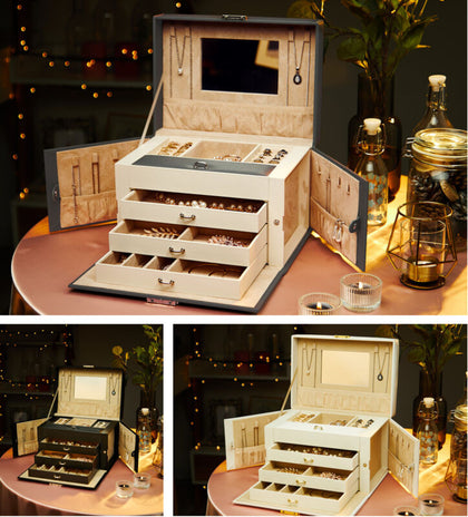 4 Layers Large Jewellery Box Organiser w/Drawers Luxury Storage Case Gifts
