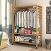 Bamboo Clothes Rail Rack Garment Closet Storage Organizer Hanging Shelf On-Wheel