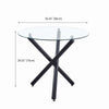 4x Black Fabric Dining Chairs & Round Glass Dining Table Black Metal Legs Set