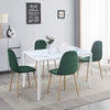 4x Green Velvet Dining Chairs Wooden Metal Legs&White Marble Glass Dining Table