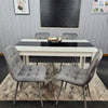Kitchen Dining Table And 4 Chairs Wooden White Table Tufted Velvet Grey Chairs