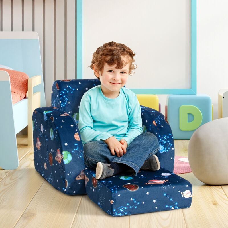 3 in 1 Kids Sofa Chair Children Flip Open Sofa Bed Toddler Soft Couch Quildinc