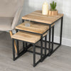 3 Pcs Rustic Urban Square Metal Solid Teak Nesting Coffee Bedside Table Set