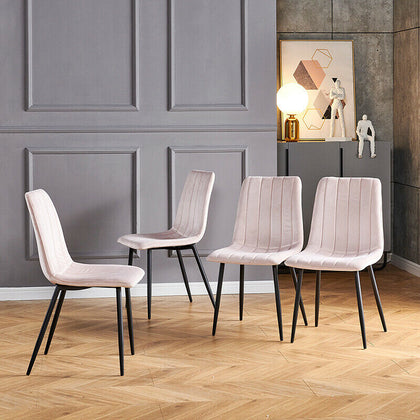 4Pcs Pink Velvet Dining Chairs Side Chairs Metal Leg Fabric Dining Room Kitchen