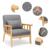 Wooden Armchair Sofa Couch Linen Solid w/ Cushion Lounge Living Room Dark Gray