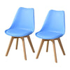 2 X Blue Dining Chair Wooden Legs Faux Leather Chair Home Office Dining Room New