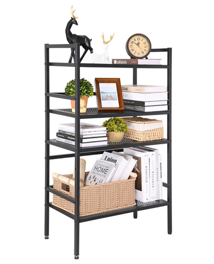 Adjustable Metal Shelf 4-Tier Storage Rack with 4 Hooks For Kitchen, Office