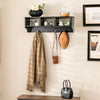 Wall-Mounted Wooden Coat Rack Floating Display Shelf Storage Organizer w/4 Hooks