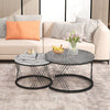 Round Coffee Table Set of 2 Side End Table Nesting Tables with Metal Frame BT