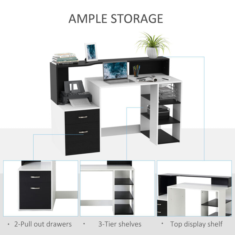 Multi-Storage & Workstation Desk Table w/ Storage Shelves Home Office ...