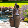 Outdoor LED Light Pottery Cascade Water Fountain Garden Feature Waterfall Statue