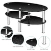 3-Tire Modern Oval Tea Table Smooth Glass Coffee Table Sofa End Side Table