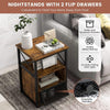 Pair Side Tables Tall Brown Rustic Display Shelves 2 Mesh Doors Black Metal X