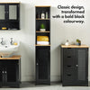 Tall Bathroom Cabinet | Black Wooden Tallboy Storage Cupboard w/ Shelves