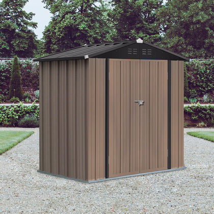 6X4FT Metal Garden Shed Wood Effect Tool Storage Outdoor 2 Doors FREE FOUNDATION