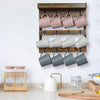 Rustic Distressed Wooden Mug Rack Wall Mounted with Shelf 12 Coffee Cup Hangers