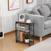 Rustic Brown Side Sofa End Table Narrow Black Open Shelves Metal Magazine Stand