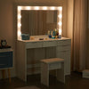 White Dressing Table Set with 4 Drawers LED Lights Mirror Bedroom Makeup Table