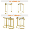 Round Nesting Table with Metal Frame, End Side Table w/ Tempered Glass Top, Gold