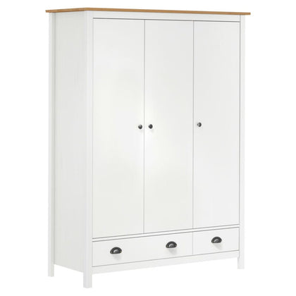 3-Door Wardrobe Hill White 127x50x170 Solid Pine Wood I8K9