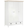 3-Door Wardrobe Hill White 127x50x170 Solid Pine Wood I8K9