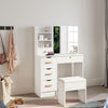 White Dressing Table Sliding Mirror 5 Drawer Stool Modern Makeup Desk Vanity Set