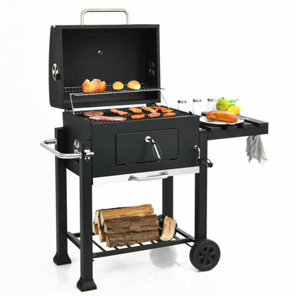 Portable Charcoal Grill BBQ Offset Smoker Combo w/ Wheels & Side Table Camping