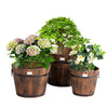 3PCS Wooden Planter Barrel Set Garden Patio Nesting Burnt Wood Bucket Planters