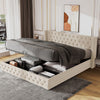 Merax Upholstered Bed Functional Bed from Storage Double Size Beige Velvet