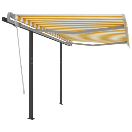 Manual Retractable Awning with Posts 3.5x2.5 m Yellow & White U5L8