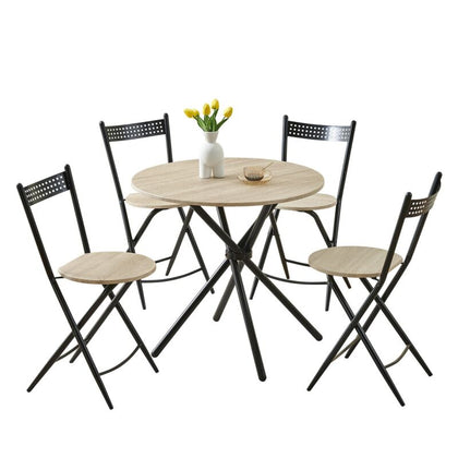 5pcs Garden Dining Table and 4 Chairs Set 80cm Round Table with Chairs Patio Set