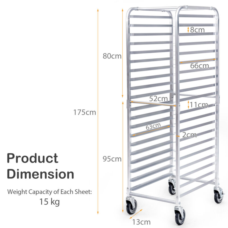 20 Tier Rolling Aluminum Bakery Rack Large Home Commercial Kitchen Bun ...