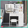 White Dressing Table Set Makeup Desk LED Lights Sliding Mirror 5 Drawers Vanity
