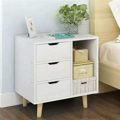 Bedside Table Cabinets Luxury White Wooden Drawers Bedroom Premium Quality Table