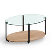 2-Tier Coffee Table Oval Modern Side Table W/ Tempered Glass Tabletop