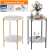 2 Tiers Round Marble Side End Table Center Table& Storage Gold/Black Metal Frame