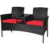 Outdoor Garden Furniture 2-Seater Rattan Chair Middle Tea Table Padded Cushions