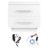 White Bedside Cabinet Table Nightstand / LED Blue Light / High Gloss Front Panel