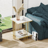 Real Marble Side End Table Golden Frame Nightstand Storage for Artworks Bonsai