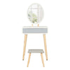Dressing Table Vanity Set Make up Desk Oval LED Light Mirror with Stool Wood