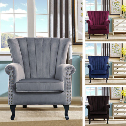 Fabric Wingback Scalloped Chair Armchair Sofa with Nailhead Occasional Fireside