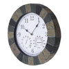 Home Garden Wall Clock with Thermomter Indoor Outdoor Arabic 34cm Slatted Effect