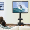 Adjustable Swivel Mount Floor TV Stand with 2 Tier DVD Shelf & Wire Management