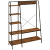 Industrial Coat Rack Stand Hall Tree with 2-Tier Shoe Rack 5-Tier Side Shelves